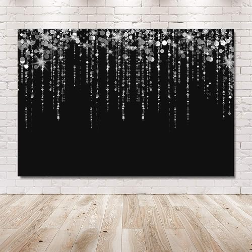 Miniatura 6 de MEHOFOND Fondo de fotos negro y plateado con purpurina Bokeh gris brillante para adultos, decoraciones de fiesta de feliz cumpleaños, pancartas de