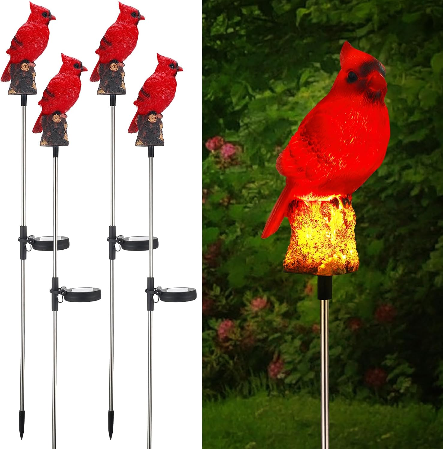 Baquler 4 Pack Solar Cardinal Gifts Stake Light Cardinal Decor Garden Red Bird Figurine Memorial Solar Light Outdoor Pathway Yard Lawn Ornaments for Summer Mom Outside Decorations Grave Women