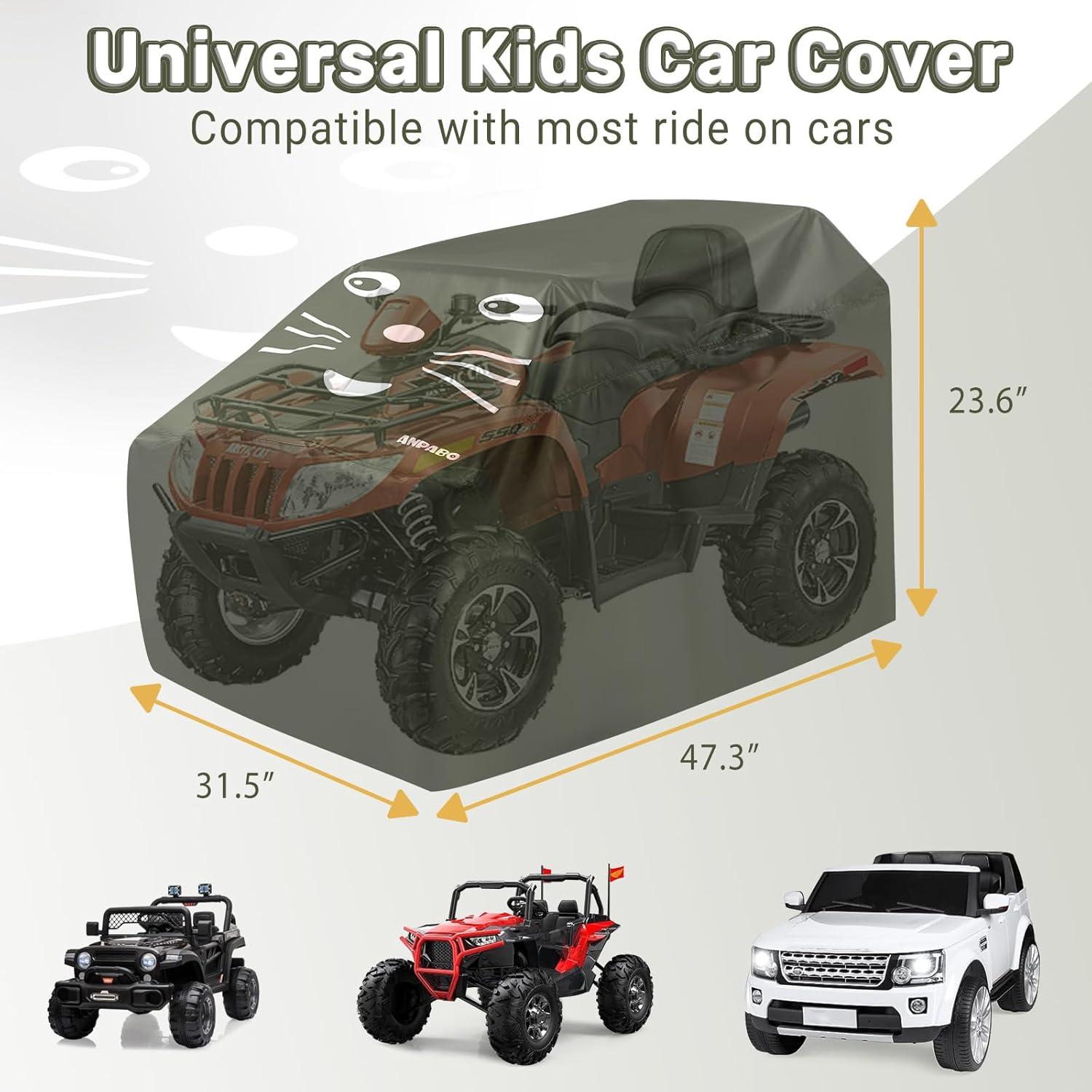ANPABO Kids Ride On Toy Car Cover with Pattern & 24V 7AH Battery for 24 Volt Ride on Cars Toys