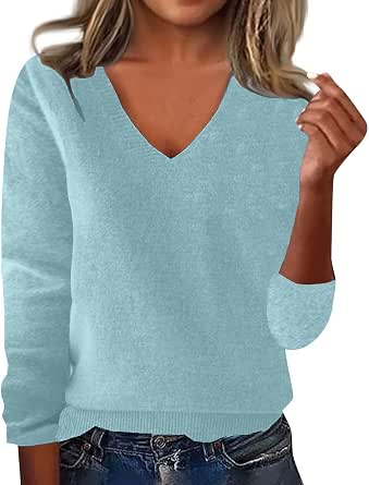 Cashmere Sweaters for Women 2026 Fall Cozy V Neck Long Sleeve Knit Pullover Tops