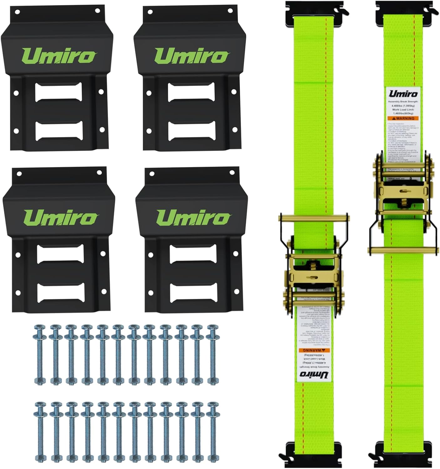 UTV Wheel Chock Tie-Down Kit, 4-Pack 2" x 10' E Track Ratchet Straps, 4,500lb Break Strength, Heavy Duty Trailer Tire Straps for SXS, UTV, ATV, Lawn Mower (Neon Green, 4pack)