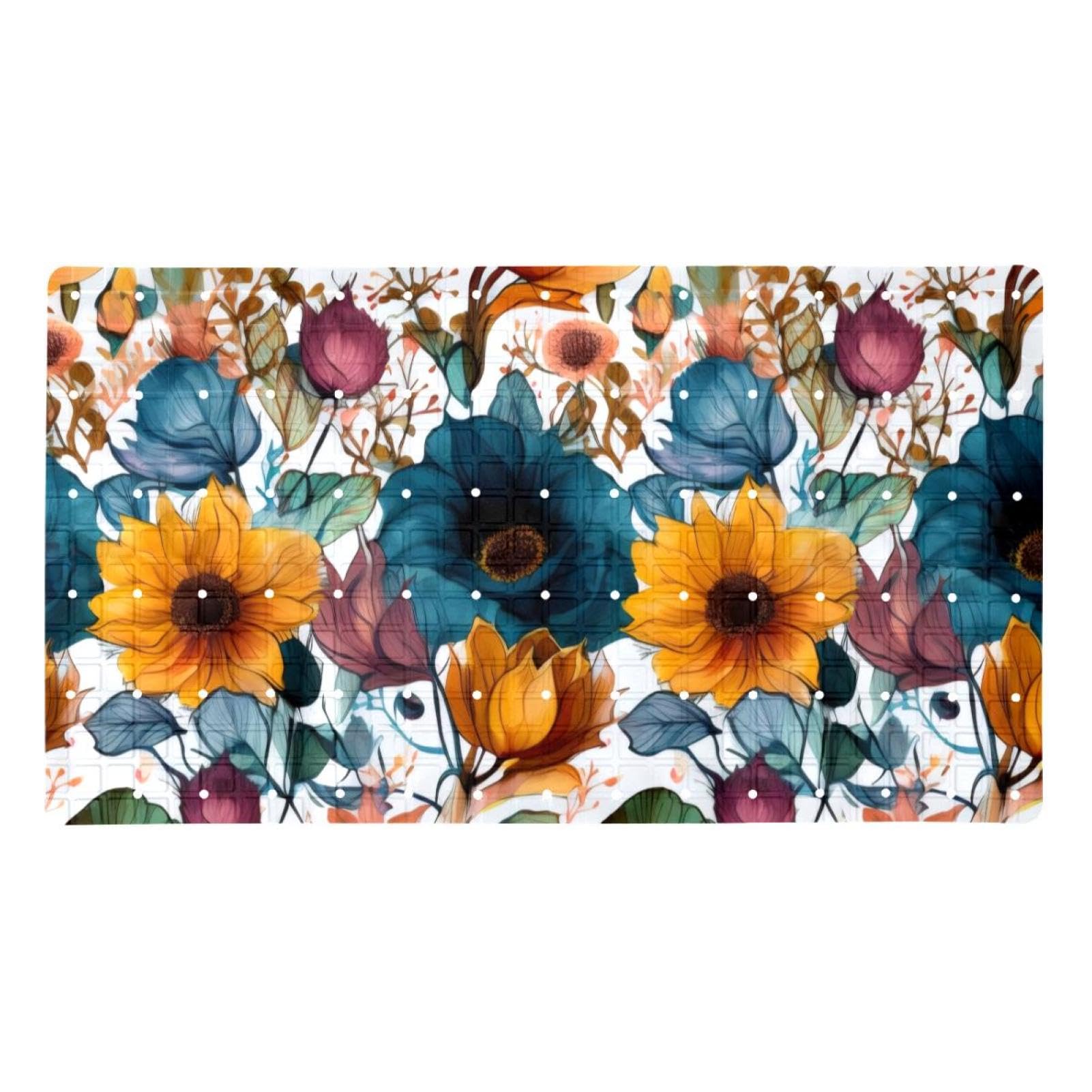 Rutschfeste Badematten für Badezimmer, Motiv: Sonnenblumen, Blumen, Aquarell, Sonnenblumen, Blumen, ästhetisches Muster, rechteckige Badewannenmatte, maschinenwaschbar, 40 x 70 cm