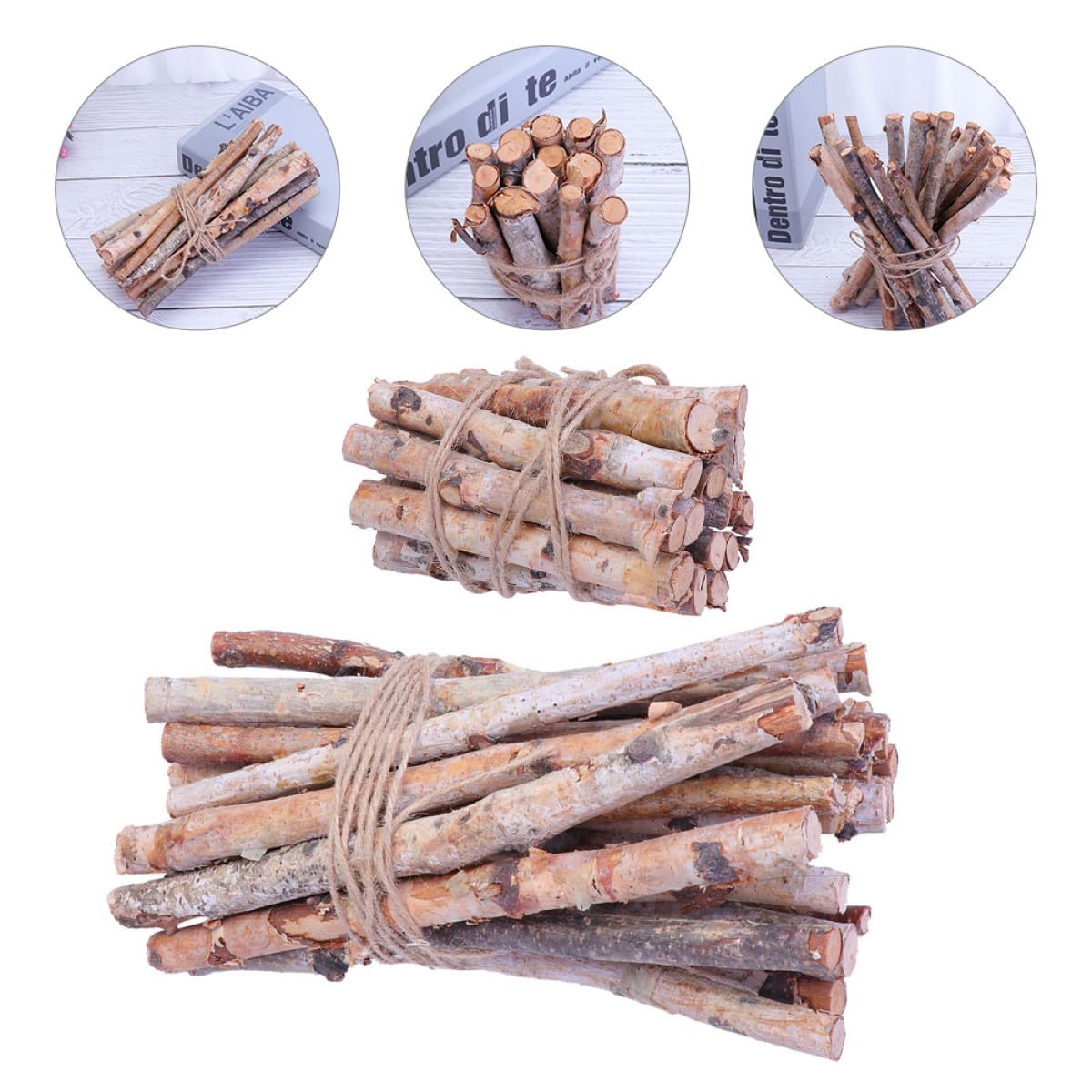 Lurrose 40 Pezzi Tronchi Decorativi in Betulla Naturali 10-20 Cm Corda, Rametti per Decorazione Vasi e Arredamento Casa, Elementi Secchi per Addobbi Natalizi e Artigianato Creativo