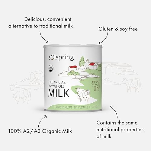 Miniatura 5 de Dr. Mercola Solspring Organic A2 Leche entera seca, 15 porciones, 17.4 onzas (1 libra, 1.4 onzas), contiene 26% de grasa de leche, sin gluten, sin