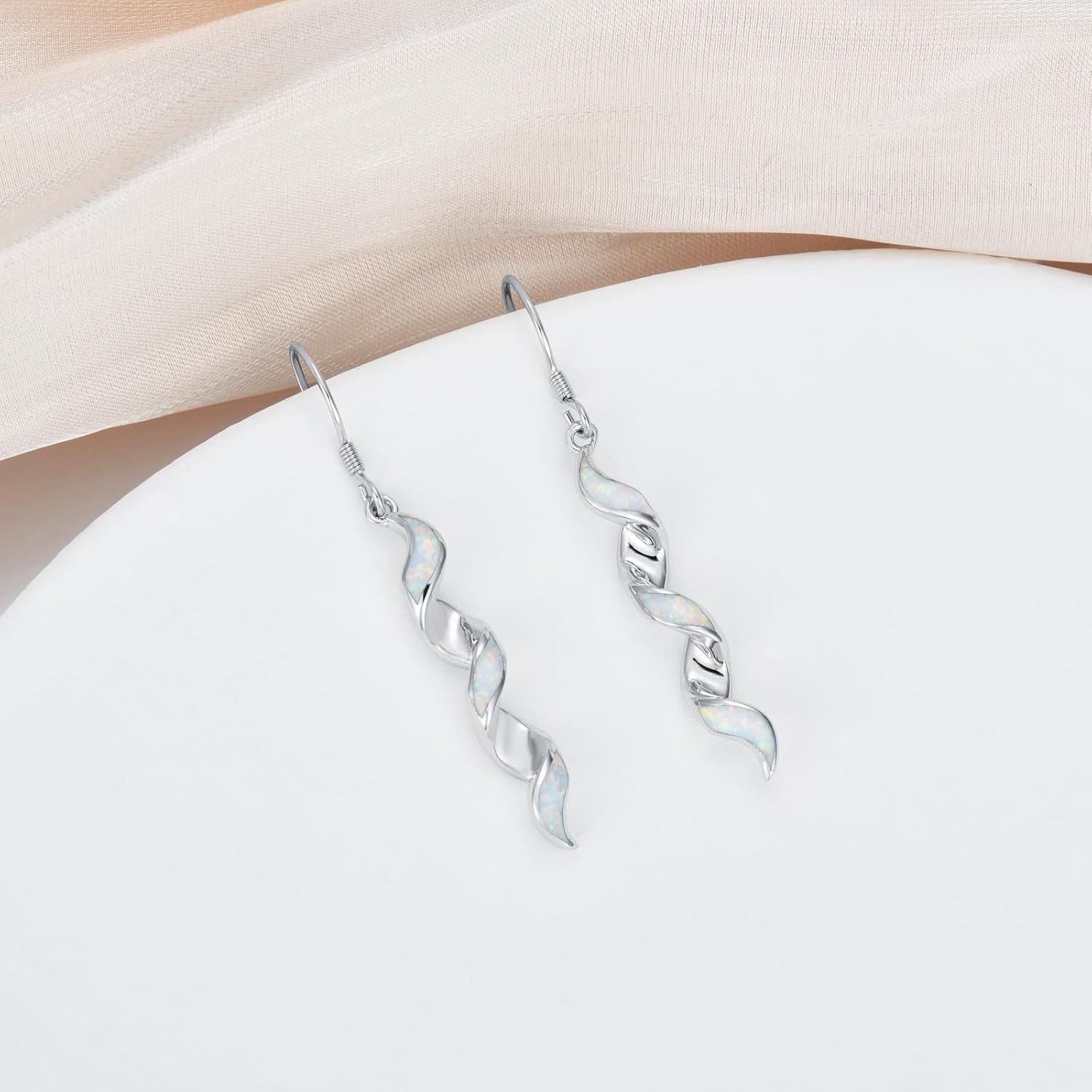 925 Sterling Silver White Opal Twisted Dangle Earrings for Women Hypoallergenic Earrings Spiral Drop Earrings Trendy Jewelry Gifts