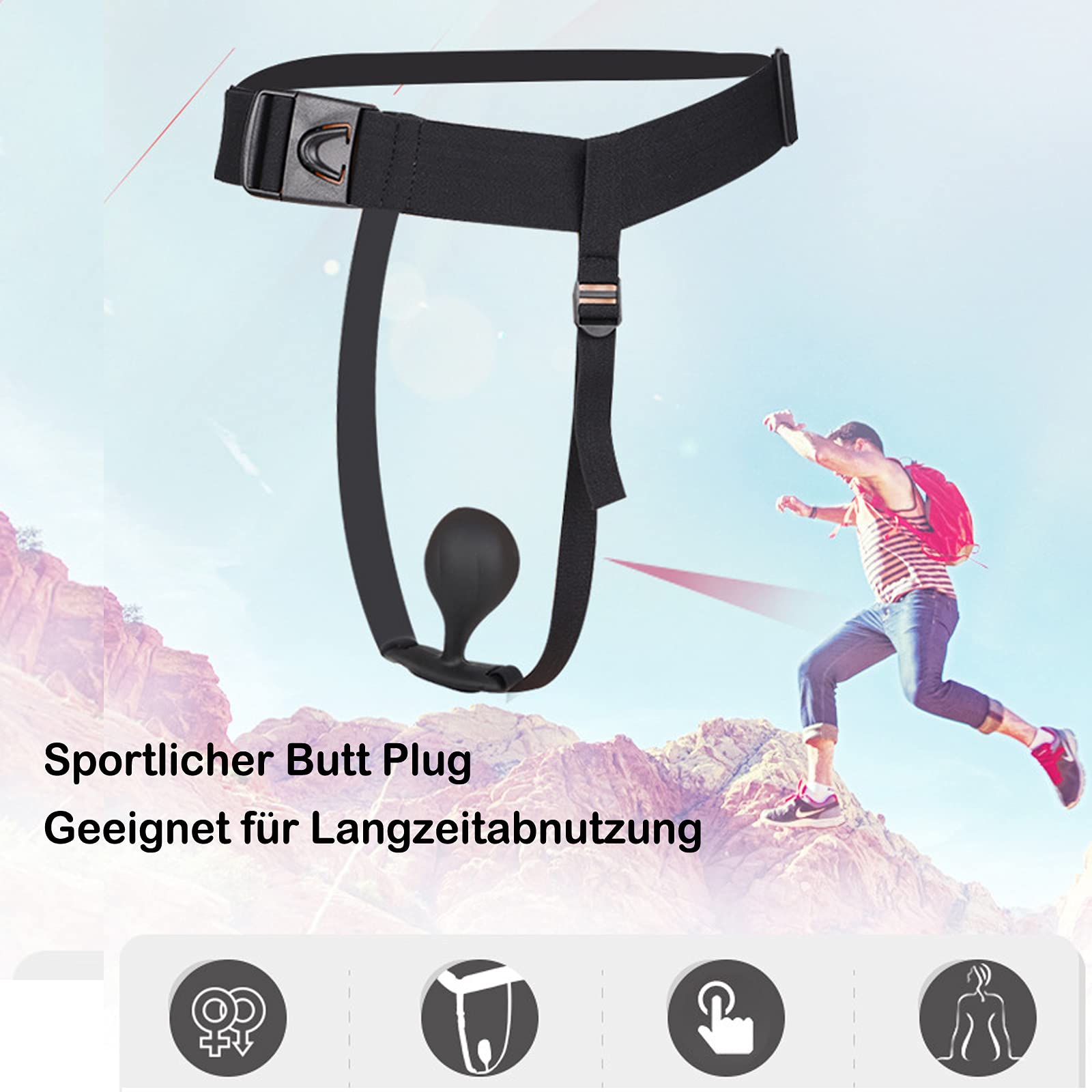 Strap on Plug anale con cintura di ancoraggio Morbido cinturino in silicone Butt Plug Wear Outdoor Gay Toy G-Spot Massaggiatore anale Masturbatore Giocattolo sessuale per uomini e donne(Schwarzes,Durc