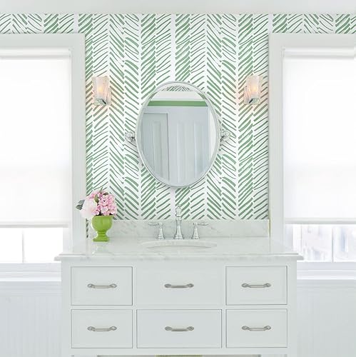 Miniatura 2 de Guvana Papel tapiz verde y blanco con patrón de líneas verdes, papel de contacto con rayas para despegar y pegar de 17.7 x 118 pulgadas, moderno,