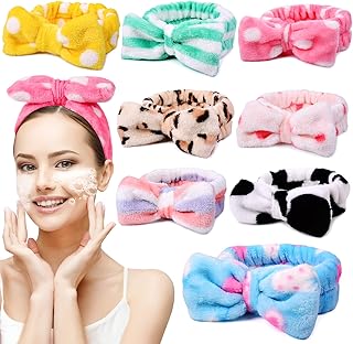 UMIKU 8 Pack Stocking Stuffers For Women Teen Girls Spa Headband for Women Facial Makeup Headband Soft Coral Fleece Bow Hair Band Party Favors for Washing Face Mask Spa Christmas Gifts For Woman Adult