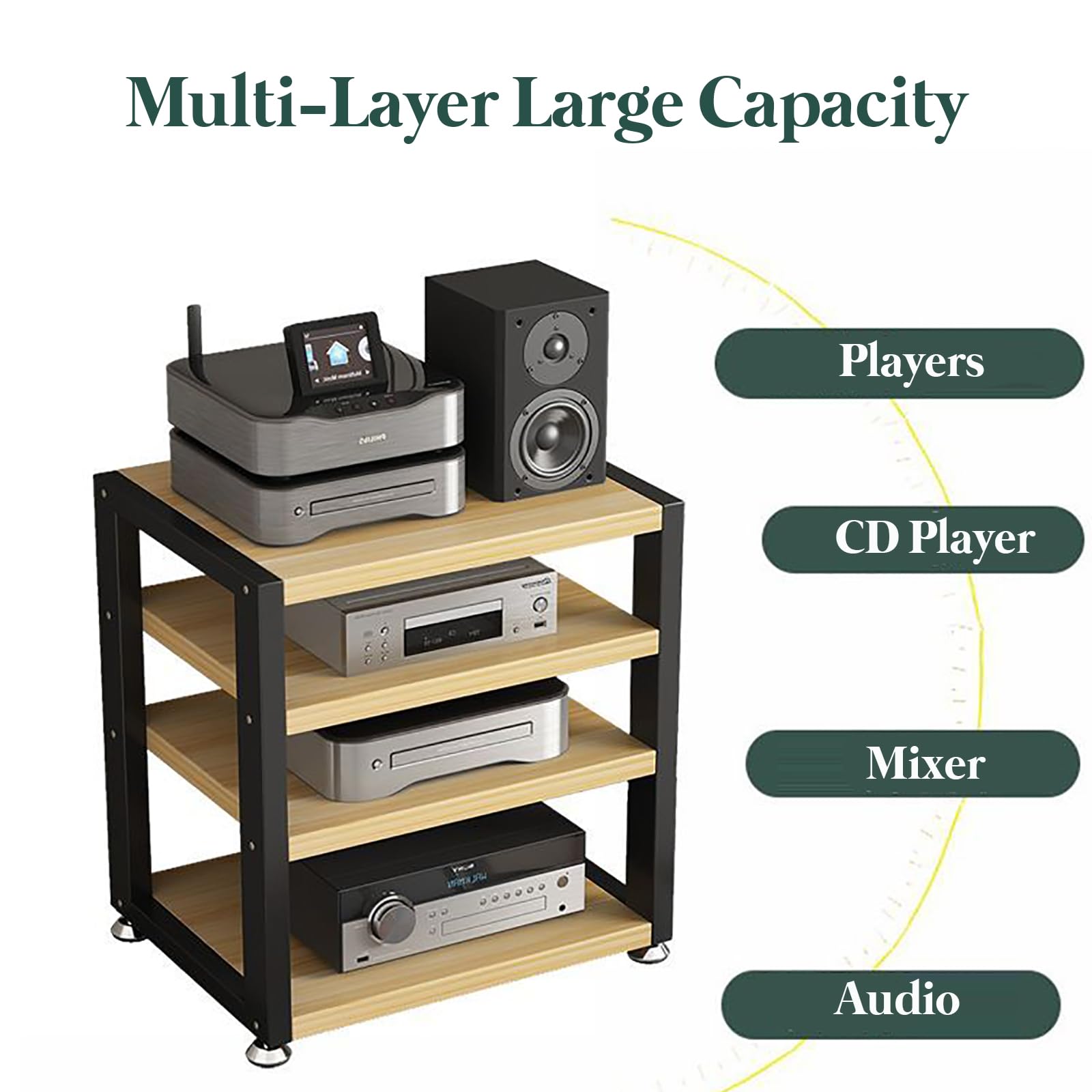 Supporto multimediale AV, mobile da scrivania per video e audio, con ripiano in legno, armadio stereo aperto, armadio componente, mobiletto per componenti ad angolo, mobiletto portatile per scrivania