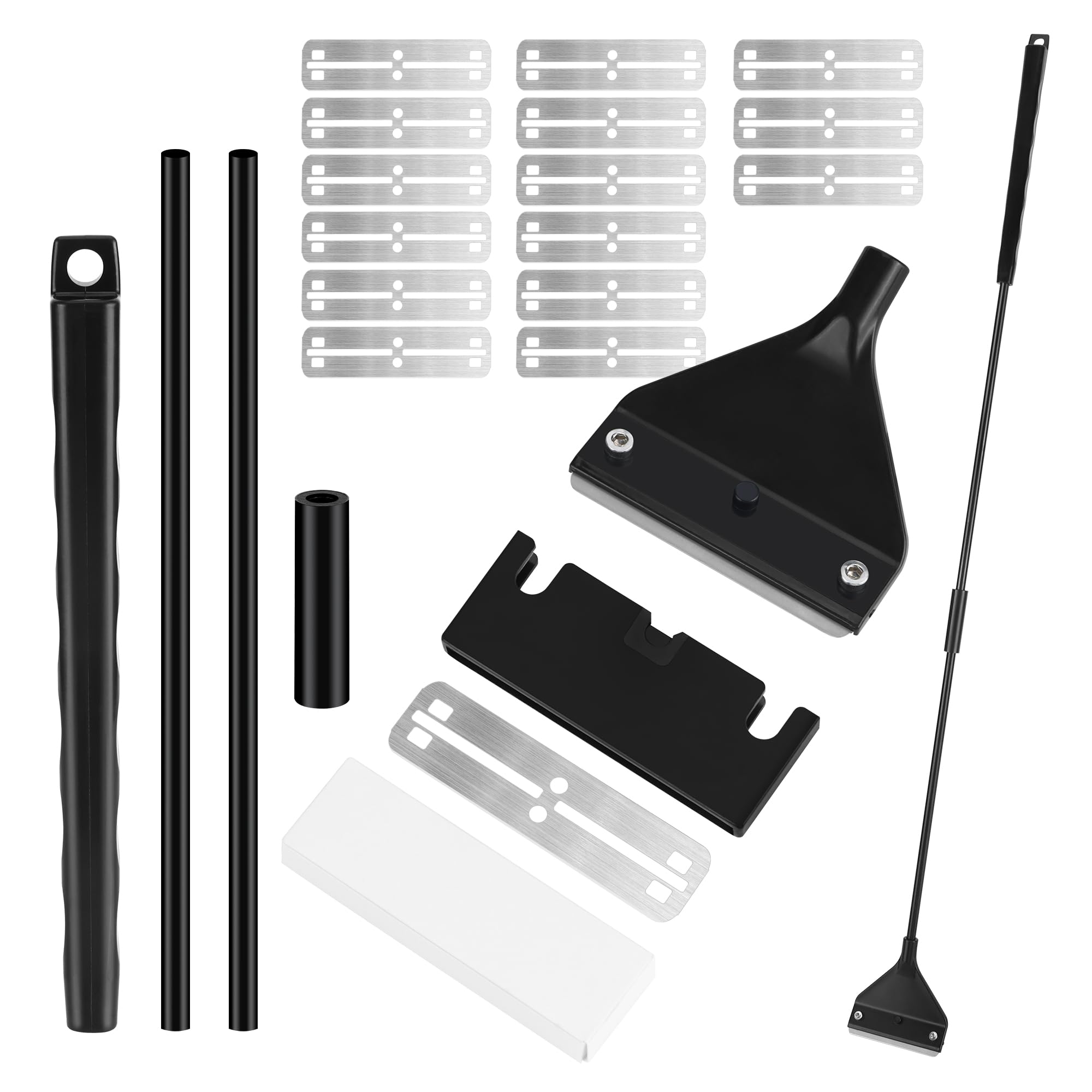 JSMTKJ Kit de Nettoyage pour Aquarium - Grattoir à Algues pour Aquarium avec Tige Amovible de 62 cm, 15 Lames de Rechange en Acier Inoxydable pour Nettoyer l'aquarium