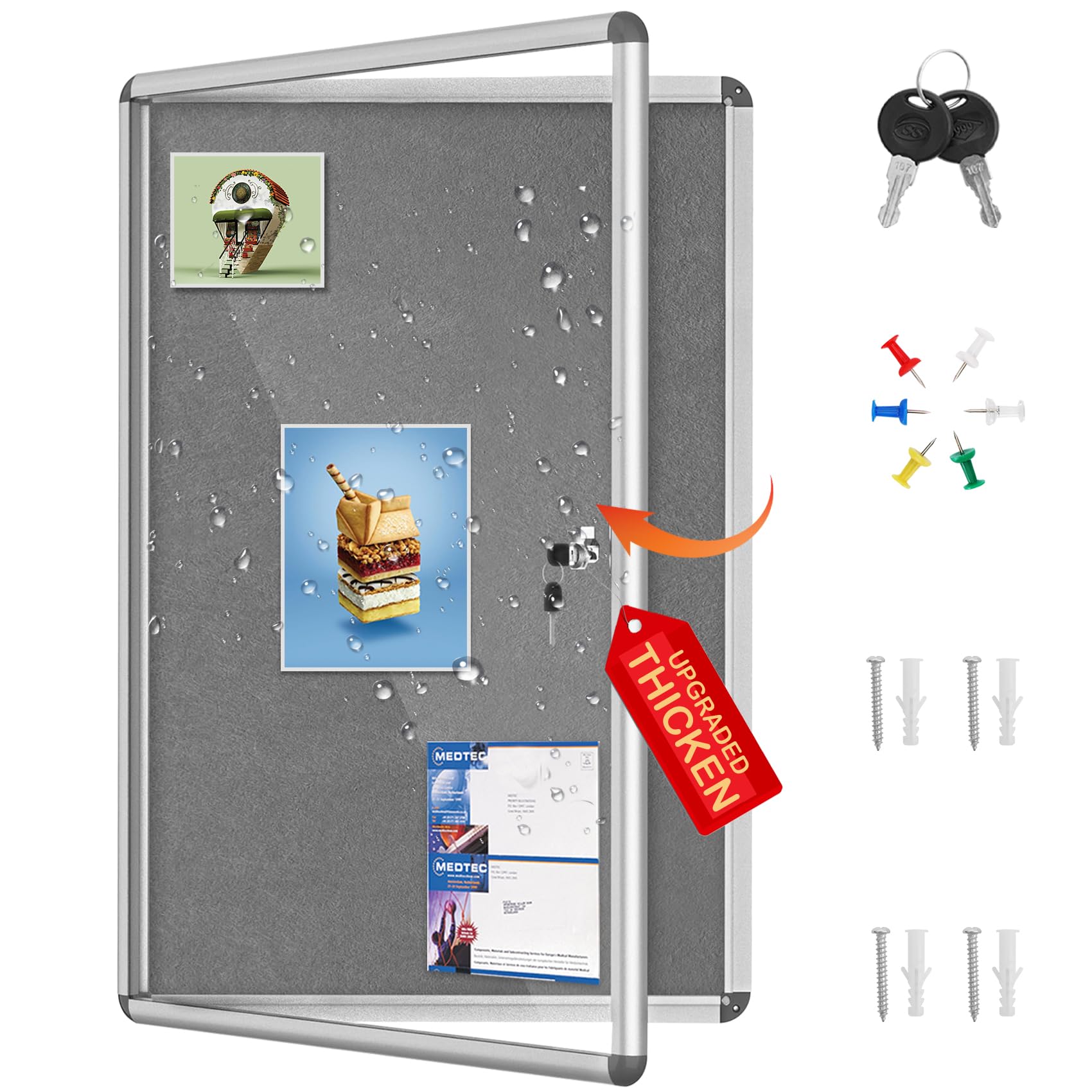 View 1 of [Missing Key] Magula 36"x24" Enclosed Bulletin Board Tamper-Proof Dispaly Case, Aluminium Frame, Shatter Resistant Lockable Bulletin Board, Lockable Noticeboard