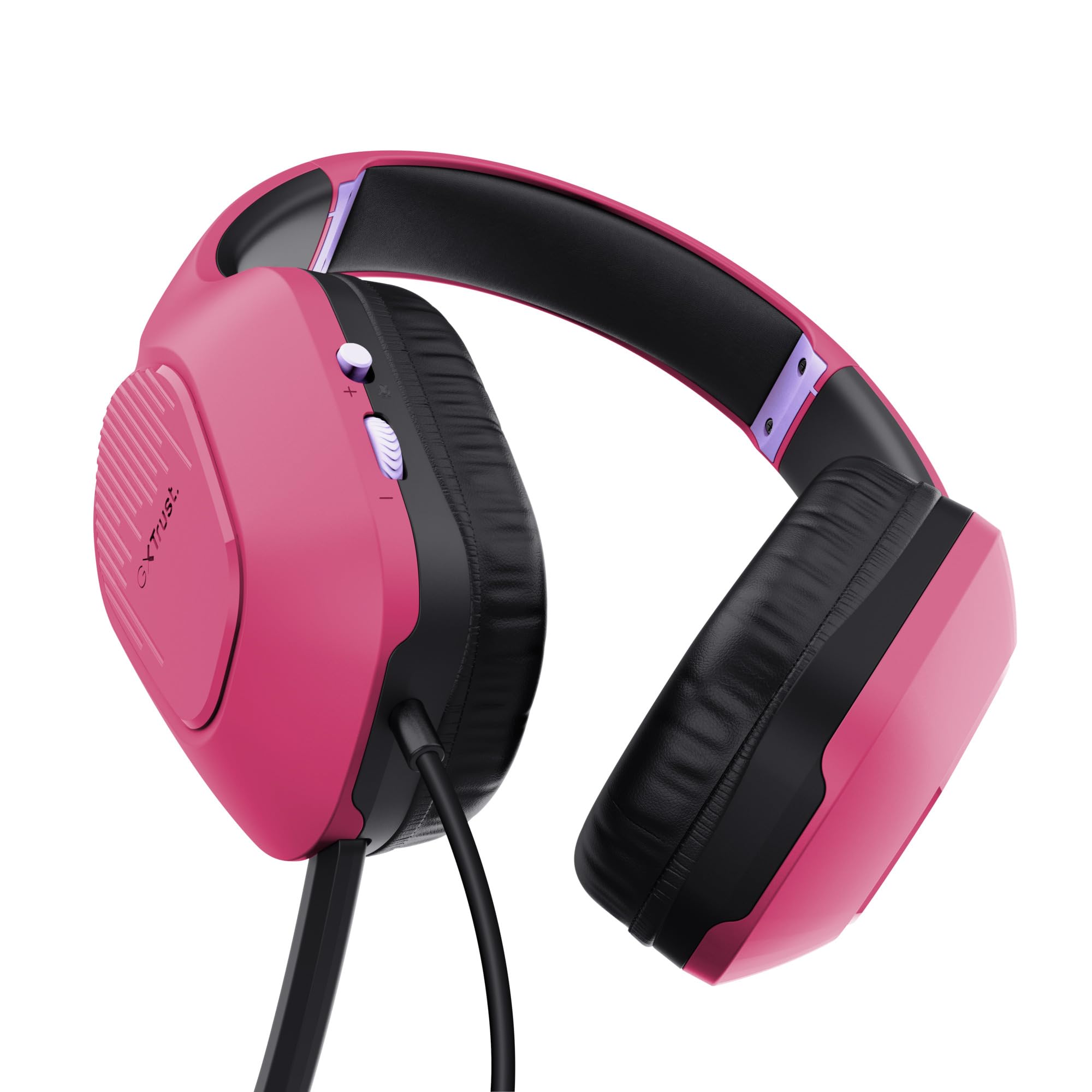 GXTrust Rayne lekkie słuchawki gamingowe PC Xbox PS5 Switch, różowe | 3.5 mm, kabel 200 cm, przetworniki 50 mm, odchylany mikrofon, przewodowy zestaw słuchawkowy wokółuszny