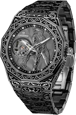 FORSINING Men Automatic Watch Retro Alloy Steel Mechanical Watches Luxury Waterproof Skeleton Wholesale Mens Watch Boyfriends Gift Black