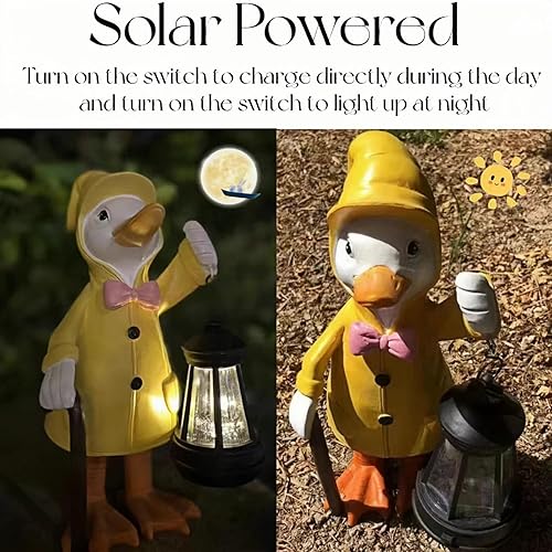 Miniatura 3 de RAHMAN Divertida lámpara de noche de patito para decoración de estatua de jardín, impermeable de resina con energía solar, escultura de pato,