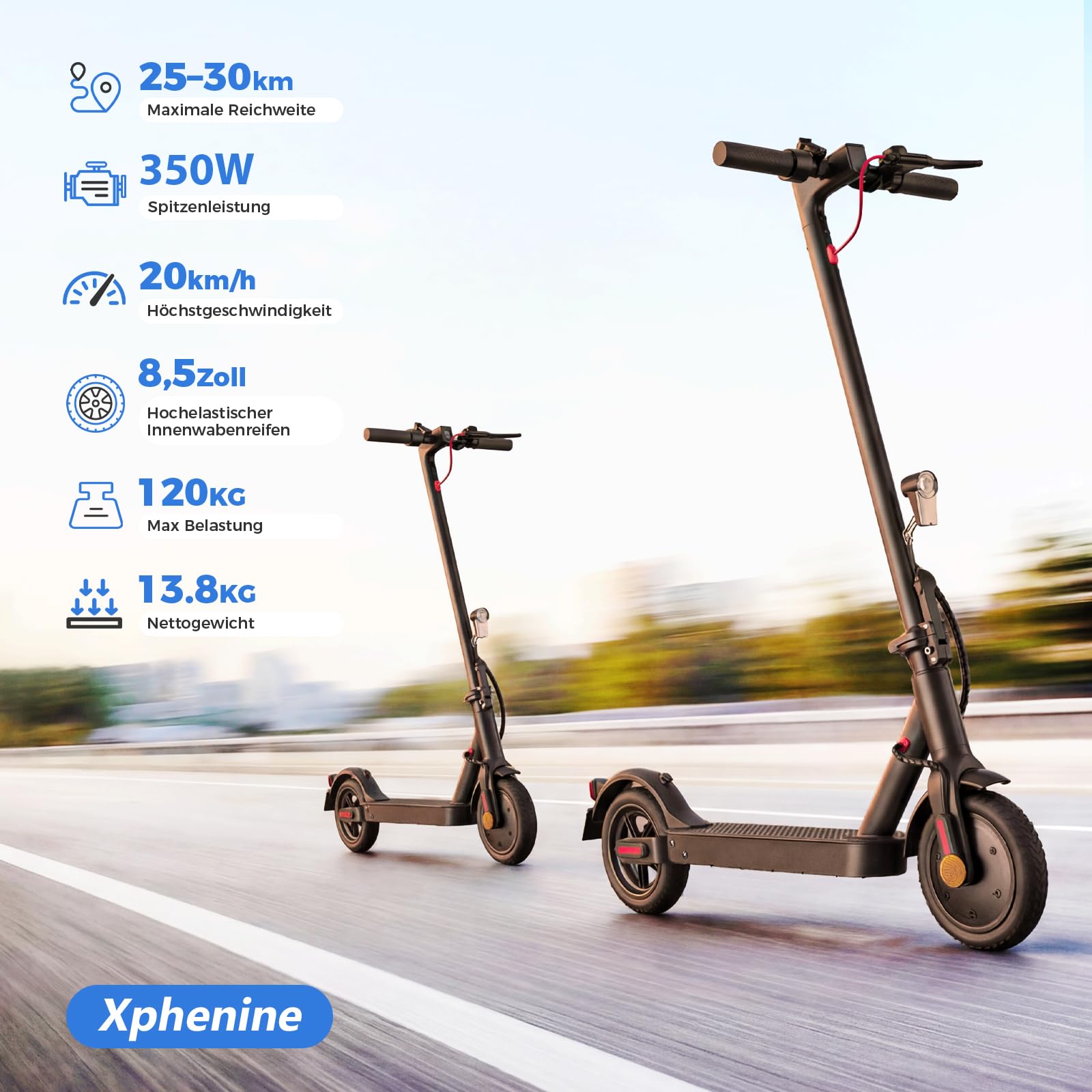 E Scooter mit Straßenzulassung | 8,5 Zoll Wabenreifen 30 km Reichweite 350W Motor | 20km/h Elektroroller mit Smart APP, LED & Duales Bremssystem bis 120kg, Leicht Kompakt & Stabil Für Pendler