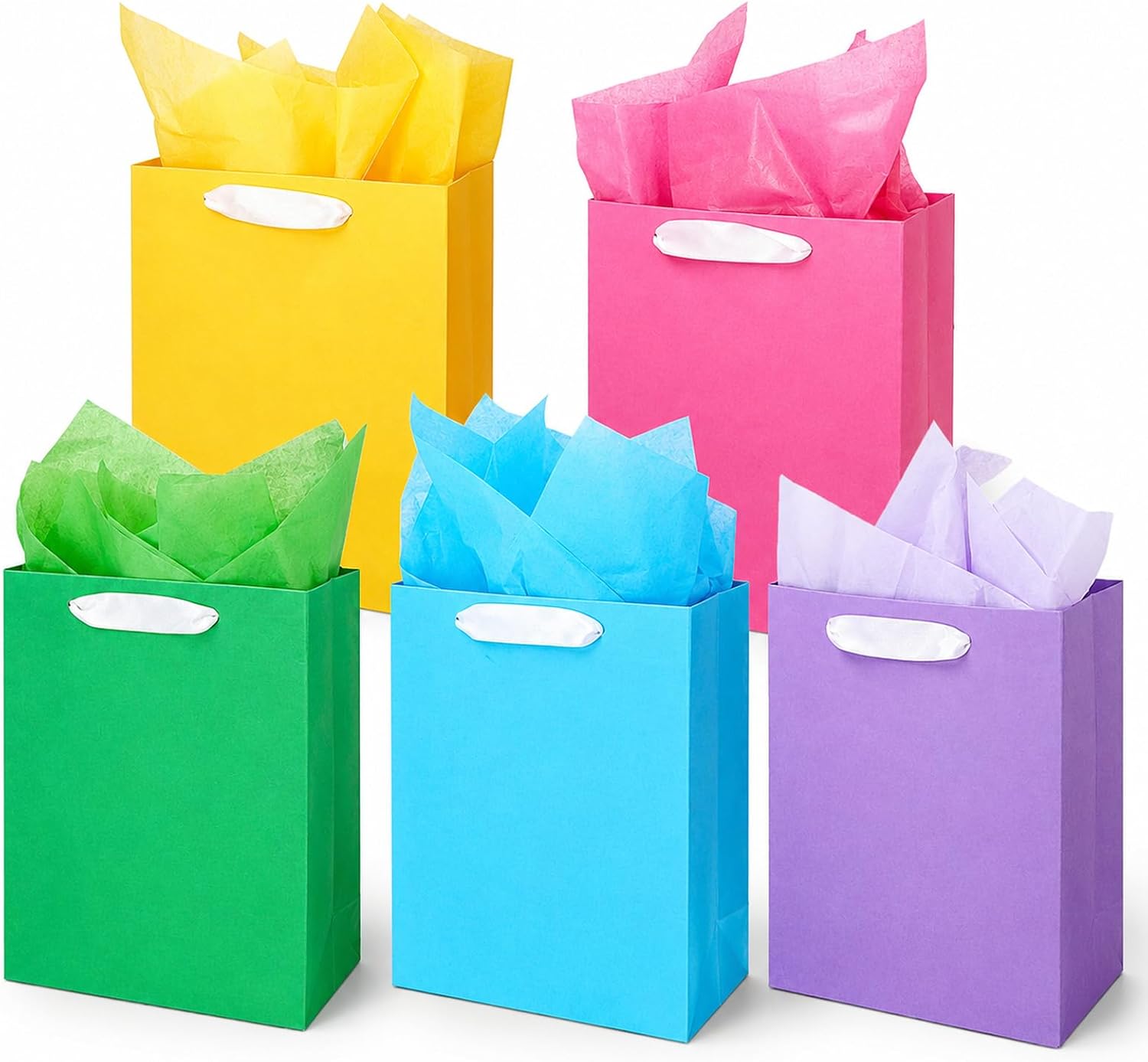 MOXARYSU 5 Pcs Medium Gift Bags with 10 Tissue Paper, 7×4×9 Inch