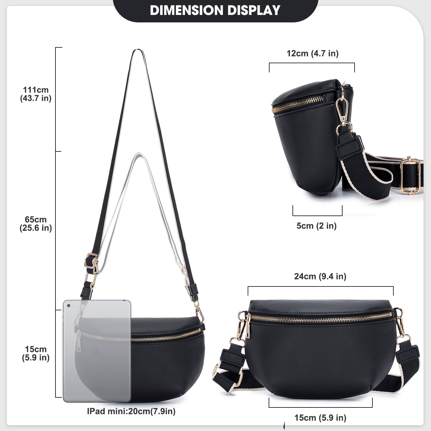 Roulens Sac à Bandoulière Tendance Pour Femme - Sac Banane en Cuir PU Végétalien Souple de Grande Capacité avec Bandoulière Large Réglable et Amovible