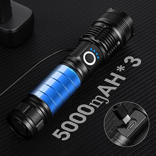 Miniatura 5 de KINGCAESAR Paquete de 3 linternas de 90,000 lúmenes altos, linterna recargable súper brillante con 5 modos de luz, IPX7 impermeable potente luz LED