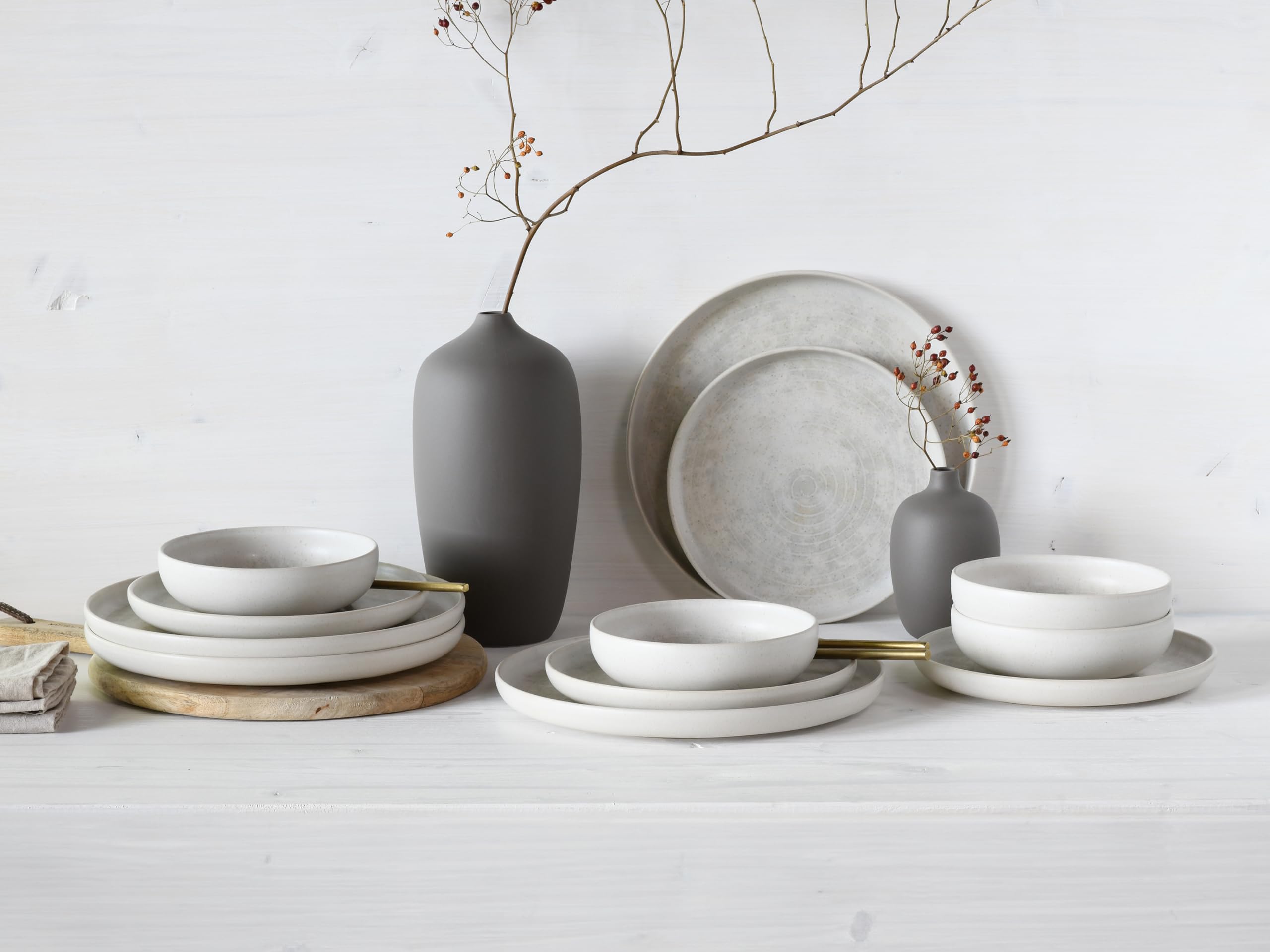 CreaTable, 23714 Uno Athena Series, 12-Piece Crockery Set for 4 People, Stoneware Plate Set, Dishwasher and Microwave Safe, Made in Portugal