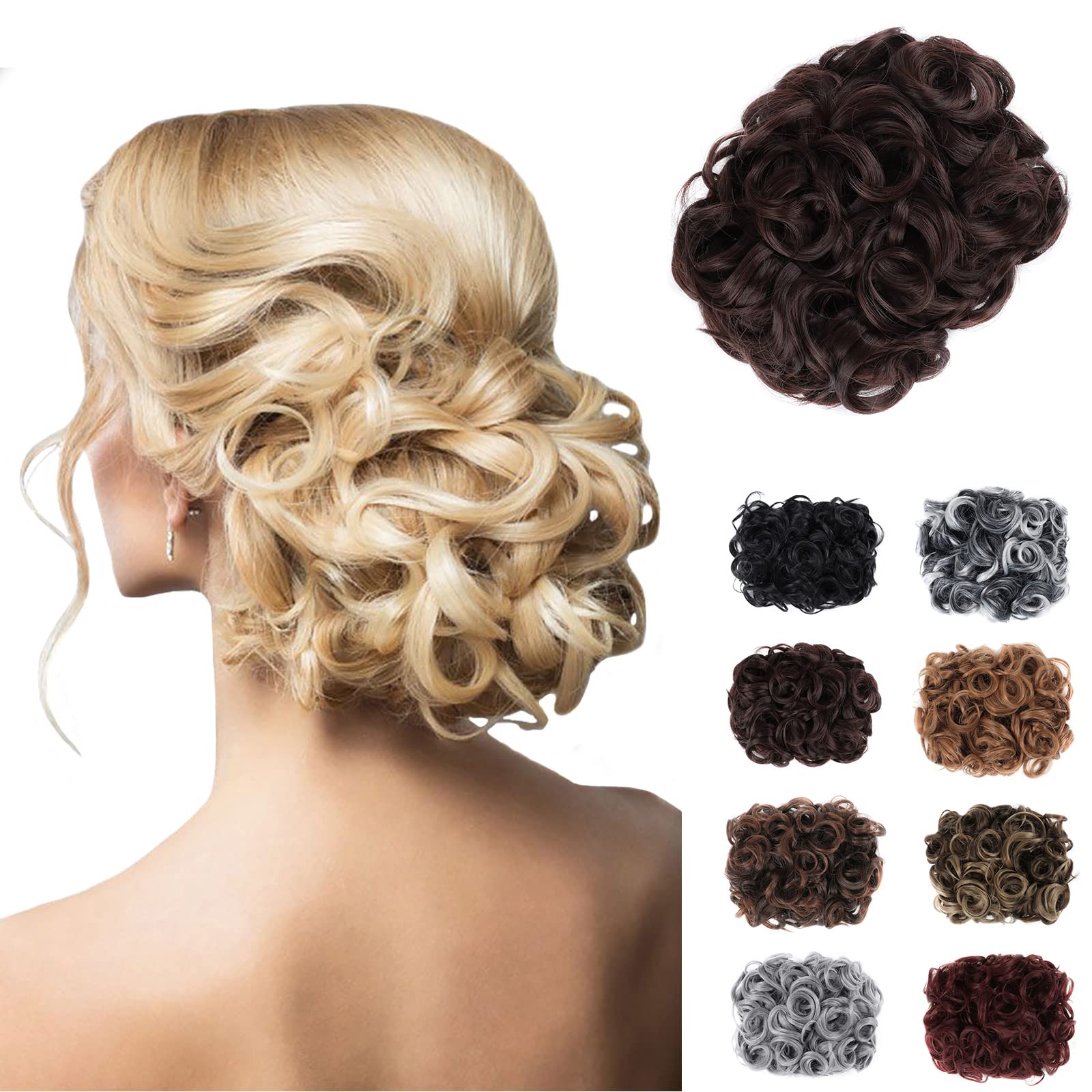 Elaine Combs Messy Bun Hair Piece Curly Dish Hair Buns Extension Thick Chignon Hairpiece Clip in Ponytail Scrunchies Hair Pieces for Women (Dark Brown