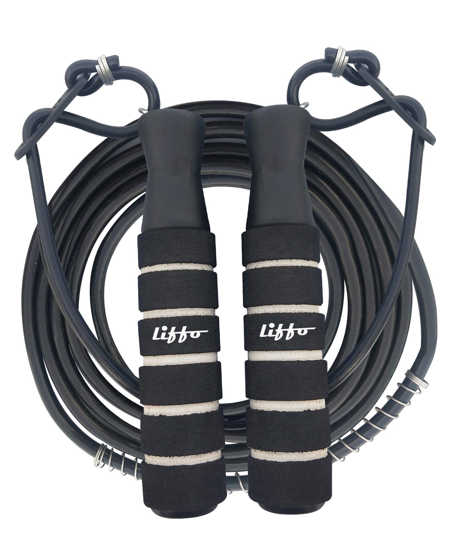 Liffo® Adjustable Skipping Rope for Men, Women & Children - Jump Rope for Exercise Workout & Weight Loss - Tangle Free Jumping Rope for Kids (PBACF) Black