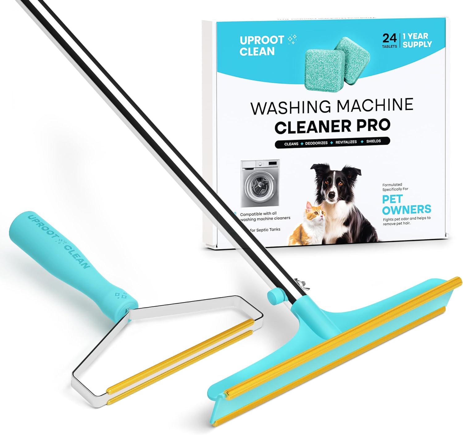 Uproot Cleaner Pro & Xtra Pet Hair Remover Tools + Washing Machine Cleaner Tablets Pro Set: The Reusable Handheld Pro & Xtra Meet Our Washer Machine Cleaning Tablets for Pet Owners - Tidy Home & Laund