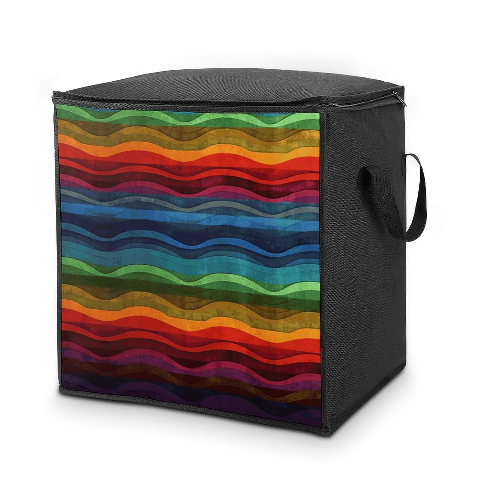 Rainbow Storage Bag with Zippers And Handle Extra Large Bedding Comforter Storage Bag Foldable Blanket Storage Bags Fabric Moving Bags for Closet Organizer (70L)