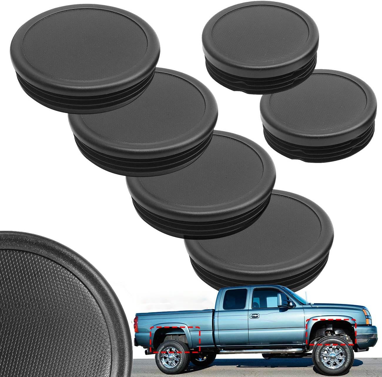 BASIKER 6Pcs Car Frame Tube Hole Plugs Kit for 2001-2019 GMC Sierra 2500HD,2001-2018 Silverado 2500HD Front Rear Wheel Well Cover