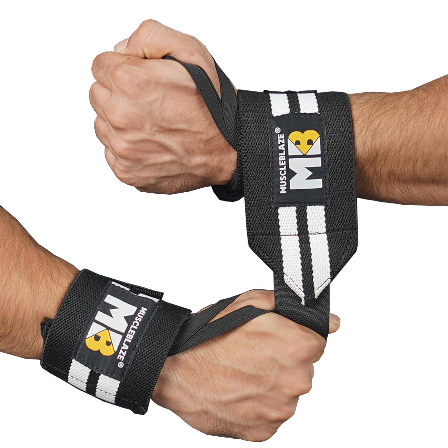 MuscleBlaze Wrist Support for Men & Women, Black & White, Free size