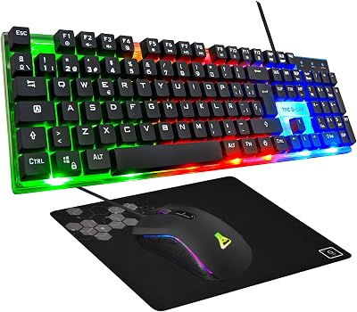G-Lab Combo Yttrium – Pack Teclado y Raton Gaming, Combo 3 en 1 con Teclado Gaming QWERTY, 105 Teclas, Ratón Gamer 2600 dpi, Alfombrilla de ratón Gamer – PC/PS4/PS5 (Nueva versión)