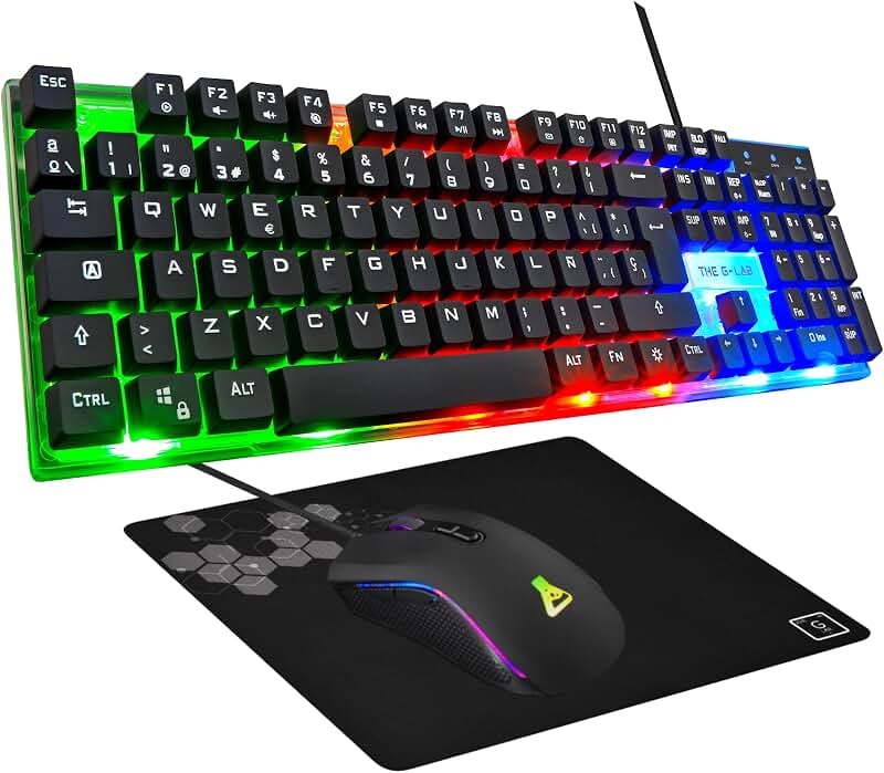 G-Lab Combo Yttrium - Pack Clavier et Souris Gaming, Combo 3 en 1 avec Clavier Gaming QWERTY, 105 Touches, Souris Gamer 2600 DPI, Tapis de Souris Gamer - PC/PS4/PS5 (Nouvelle Version)