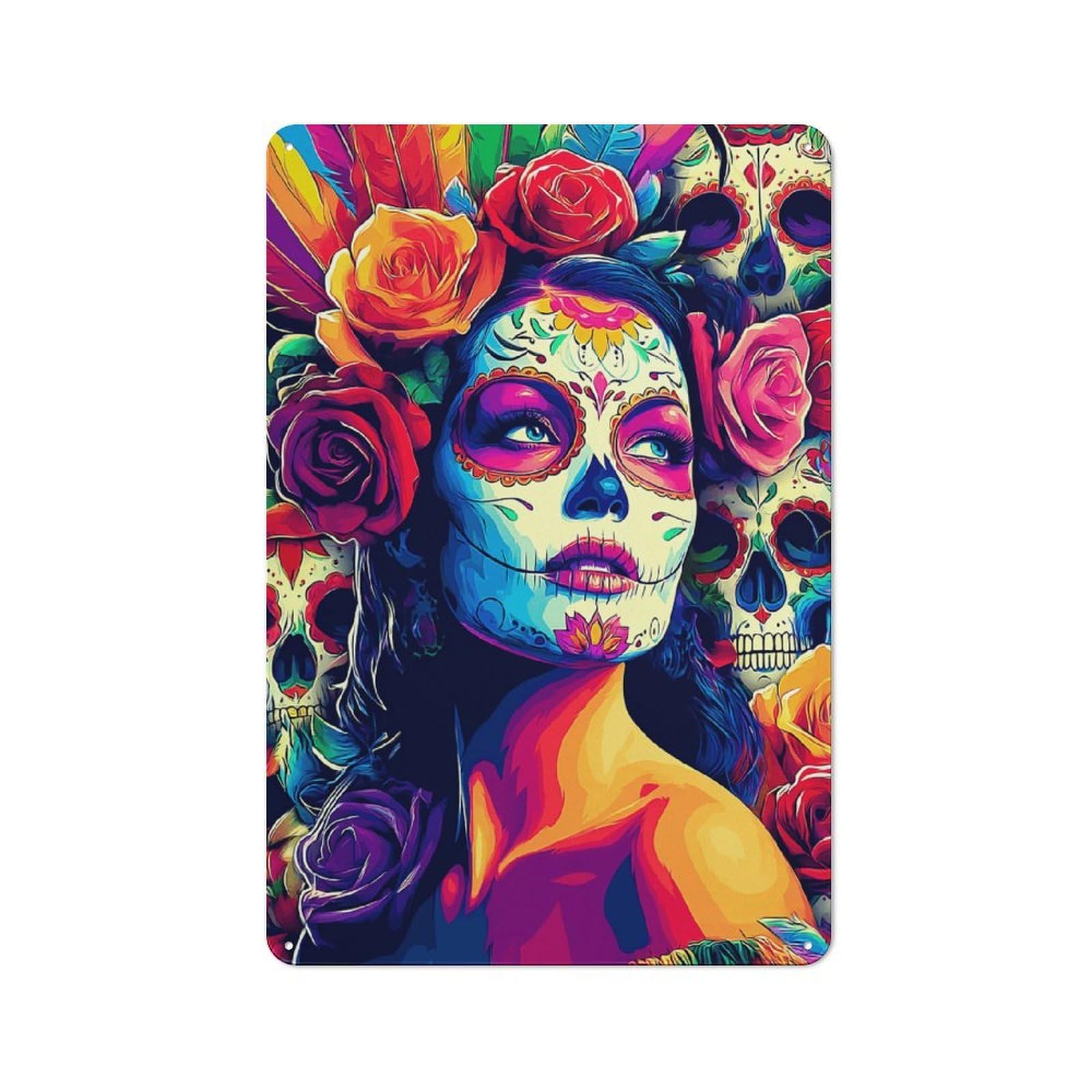Junmoney Day Of The Dead Celebration -1 Vintage Tin Wall Plaque 30X20cm For Studio Or Craft Room, For Garage, Workshop And Man Cave Decoration