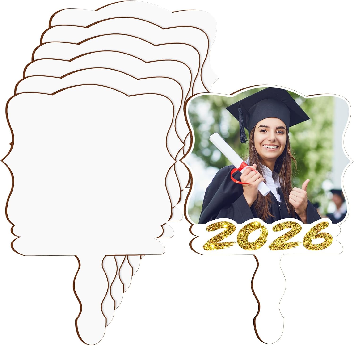 6 Pcs Graduation Sublimation Blanks Fans Class of 2026 Blank Paddle Fans with Wood Photo Picture Frame Gift for DIY Graduation Grad Ceremony Senior Party Celebration(Novel,11.8 x 7.9 Inches)