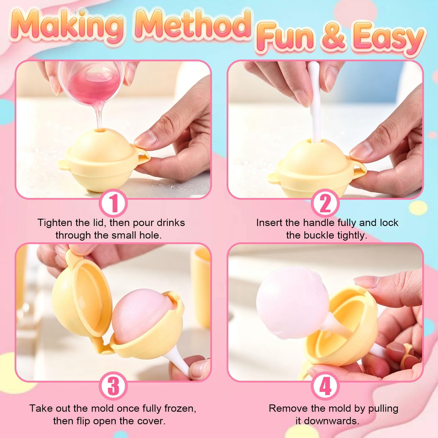 Silicone Lollipop Ice Cream Maker,2026 New Homemade Popsicle Molds,Colorful DIY Ice Pop Maker for Summer Parties,Creative Sphere Ice Pop Mold for Home (12 Set)