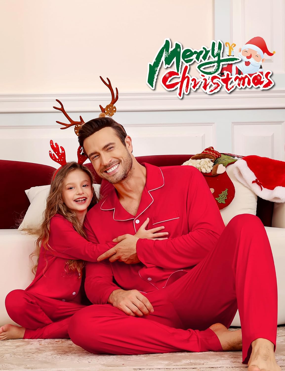 SWOMOG Family Christmas Pajamas Set Party Holiday Sleepwear Long Sleeve Button-Down Loungewear Set