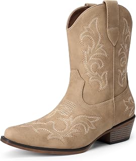 DREAM PAIRS Women's Cowboy Cowgirl Western Ankle Boots