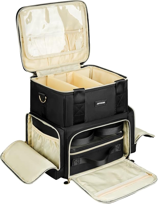 Trousse de Maquillage Extra Large avec 3 Étuis Amovibles, Malette de Maquillage de Voyage Double Couche avec Séparateurs Amovibles, Noir