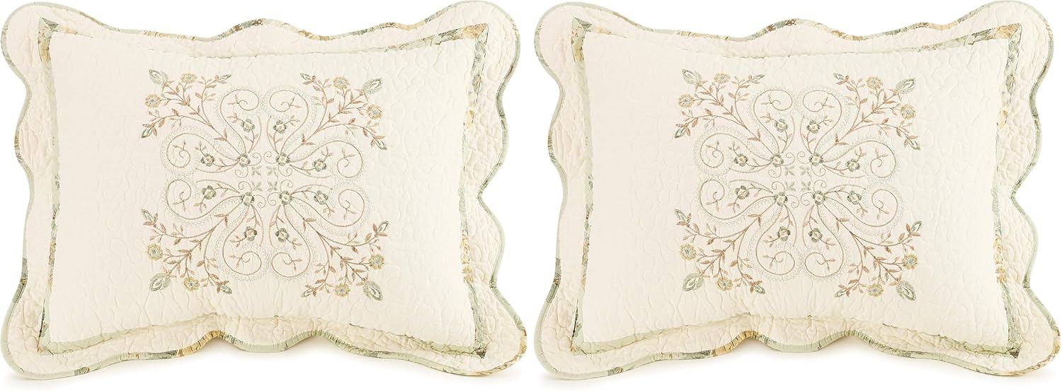 Artist Unknown Mary Jane's Home Vintage Treasure Pillow Sham - Lightweight Breathable All Seasons Quilted Pillow Sham, Standard Size (Pack of 2)