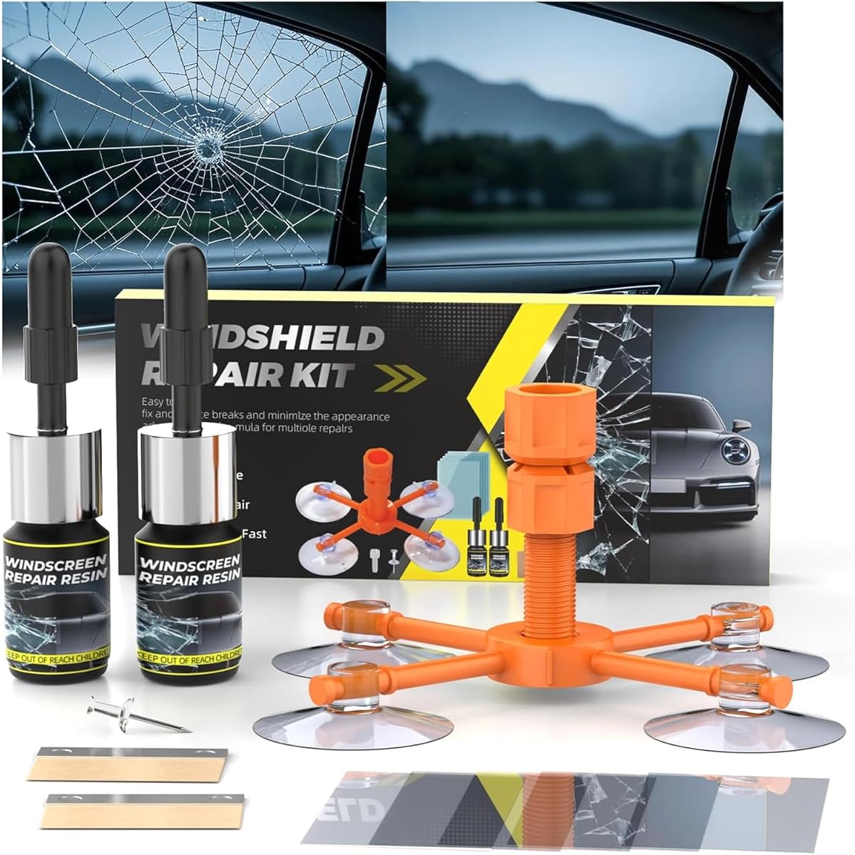 LOMEEN Windshield Repair Kit, 2025 New Package Windshield Crack Repair Kit with Enhanced Injection Head., Long-Lasting for Windshields, Windows, Mirrors, All Crack Types