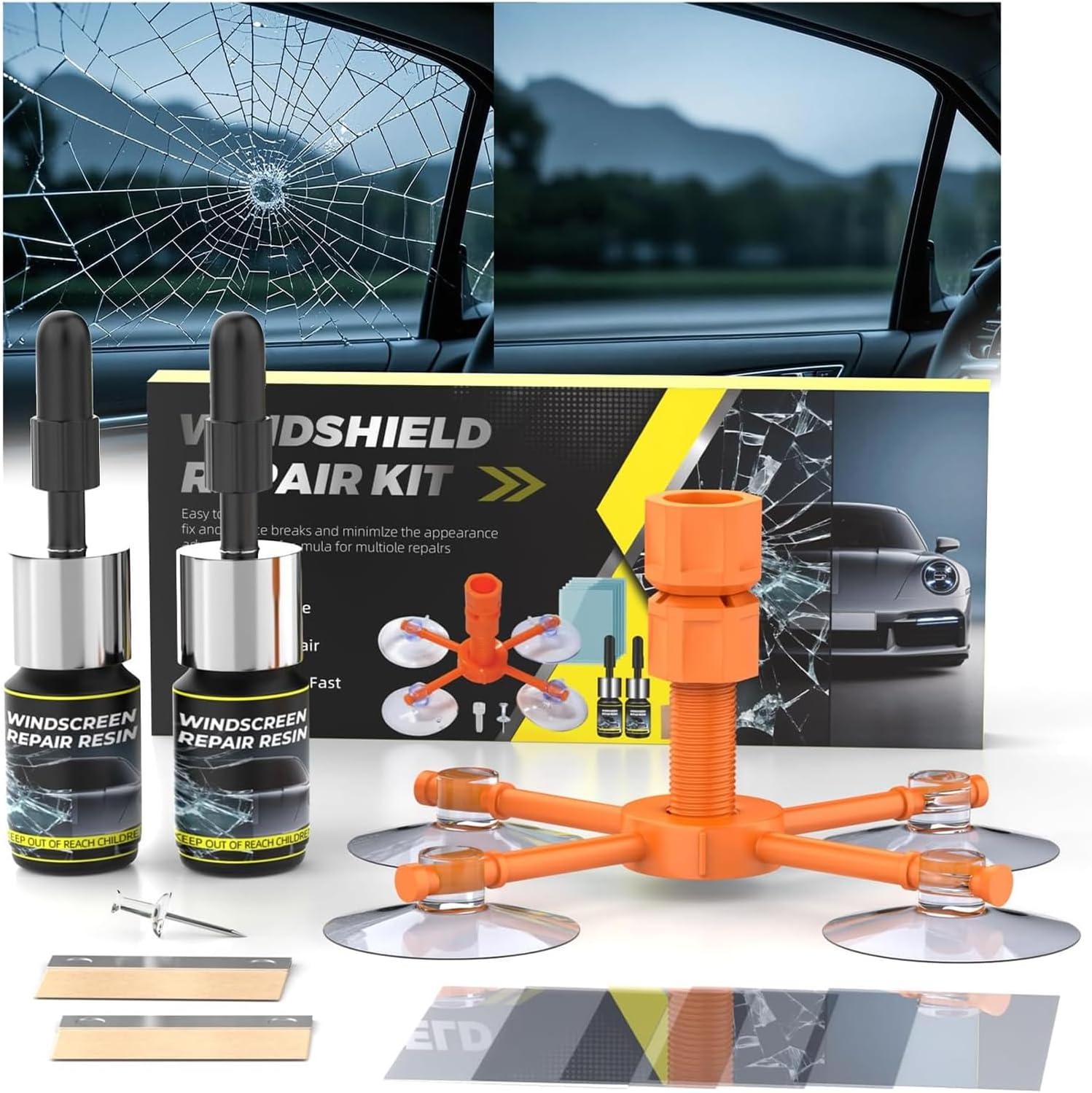 LOMEEN Windshield Repair Kit, 2025 New Package Windshield Crack Repair Kit with Enhanced Injection Head., Long-Lasting for Windshields, Windows, Mirrors, All Crack Types