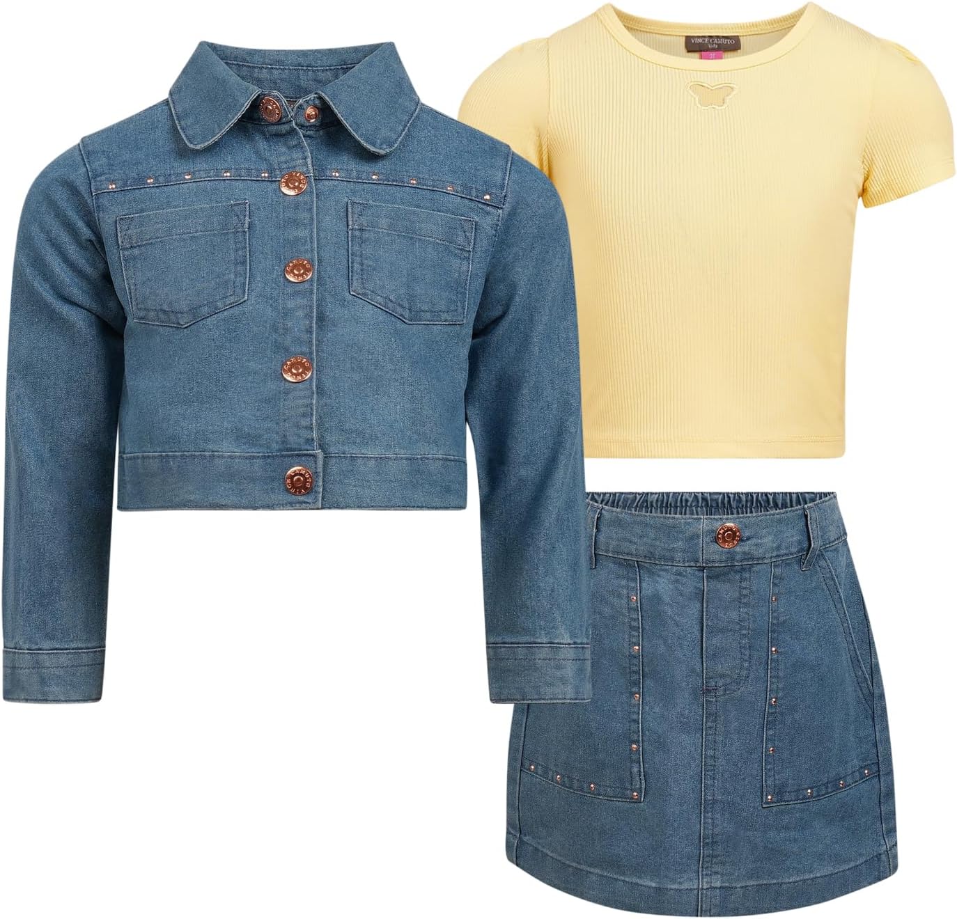 Vince Camuto Clothes Girls’ 3-Piece Skirt Set with Jacket,Tee & Skirt – Fashion Outfit for Toddler to Big Girls Sizes (2T-12)