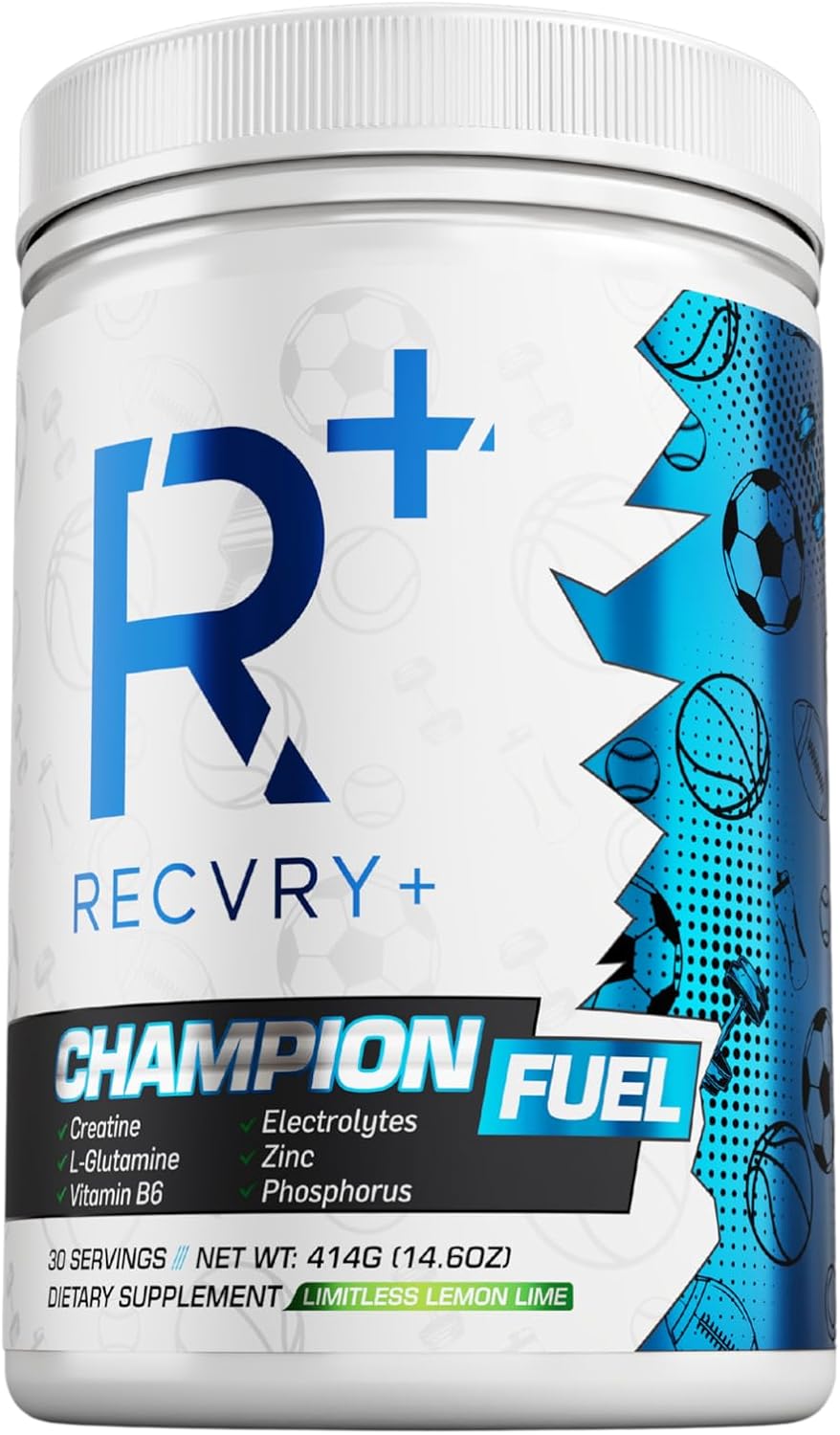 Lemon Lime Flavor Electrolyte & Creatine Powder, 30 Servings, Sugar-Free Recovery & Performance Supplement with Coconut Water, Creatine Monohydrate, L-Glutamine, Zinc, Phosphorus & Vitamin B6