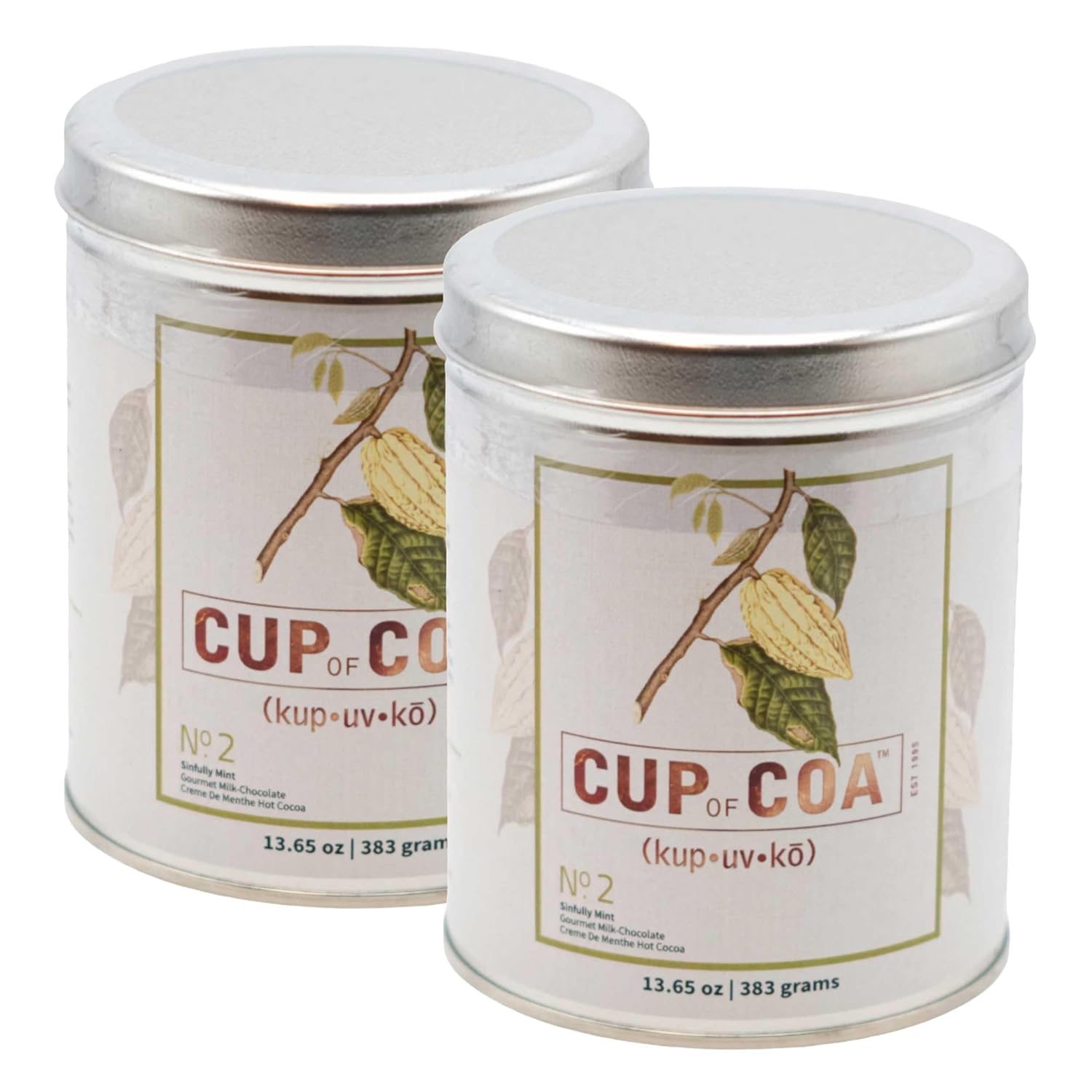 Sinfully Mint Hot Cocoa | 13.65 oz | Pack of 2 Tins | Cup of Coa