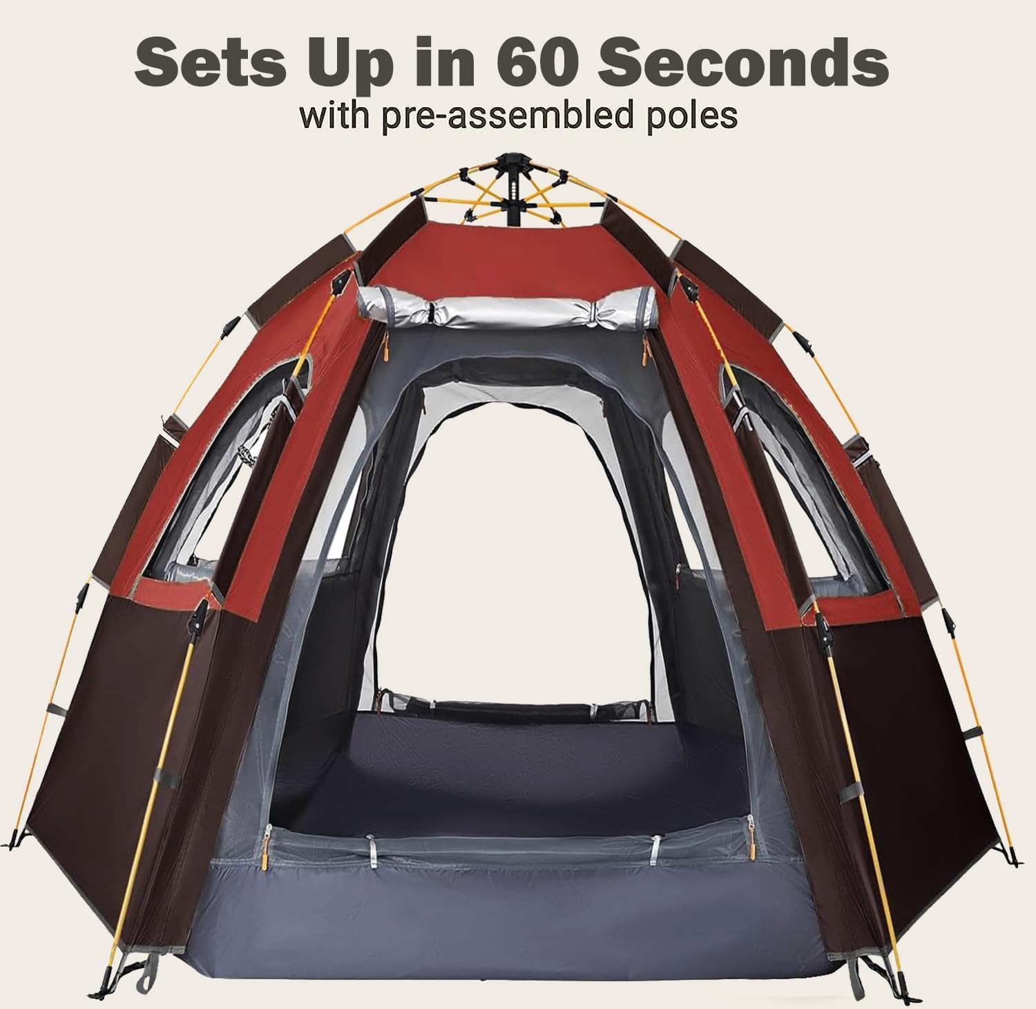 Camping Tent with Instant Setup, 2/3 Person Weatherproof Easy Quick Set Up in 60 Seconds with Rainfly Backpack Tent for Family Camping & Hiking, Upgraded Ventilation,Center Height 66-inch