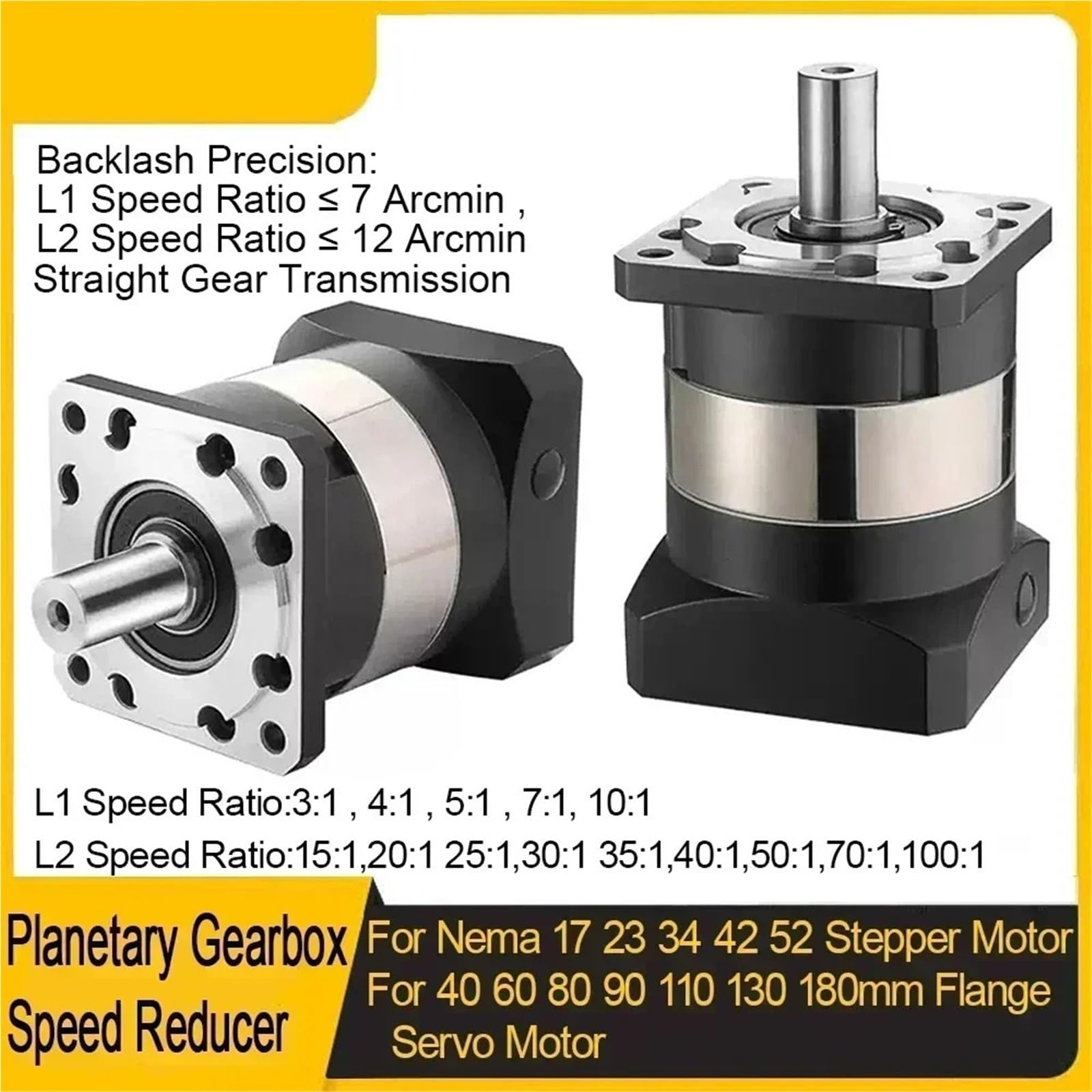 Planetengetriebe für Schrittmotor mit Nema 17-23, Drehzahlminderer für Servomotor Flansch 40-180 mm (PLF090 19 mm Eingang, Geschwindigkeitsverhältnis 20 bis 1)