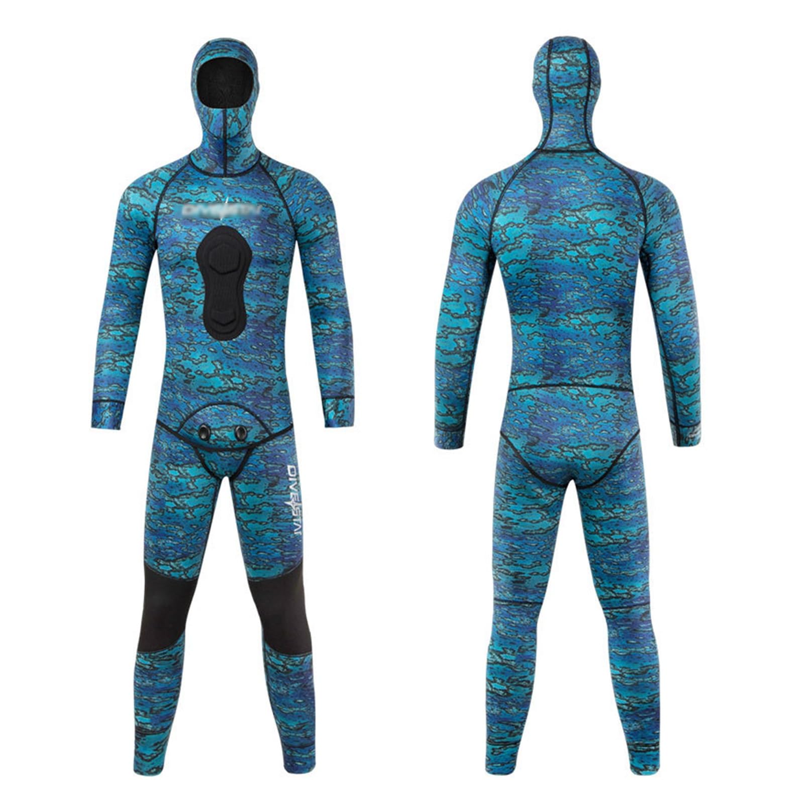 Mute Mimetiche Da Pesca Subacquea Per Uomo Set 2 Pezzi Top + Pantaloni In Neoprene Da 3 Mm Muta Da Immersione Super Elasticizzata Con Cappuccio, Blu