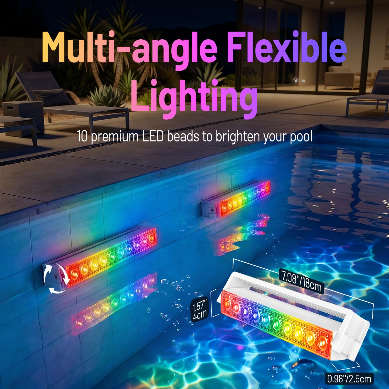 Luz Para Piscina, 2pc Led Impermeables IP68 Con 13 Modos de Iluminación, Luces Recargables para Piscina con Mando a Distancia y Temporizador, Luz Acuática para Ducha, Fuente, Manantial,Pecera
