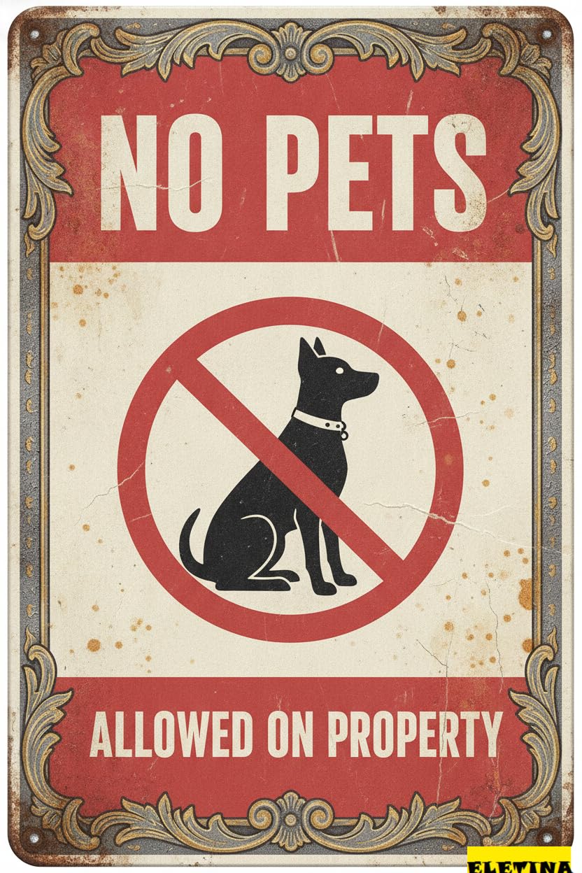 No Pets Allowed On Property Tin Sign, 8x12 Inch Decor