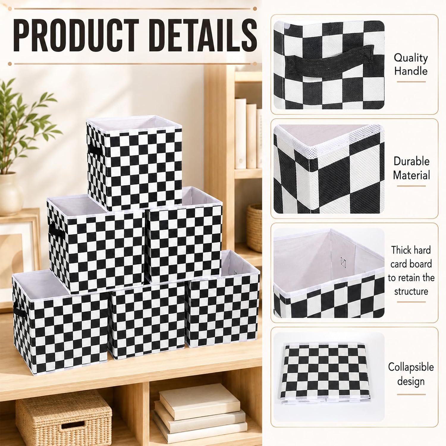 6Pcs Classroom Fabric Storage Bins Cube 11 Inch Classroom Must Have Cubby Basket Bin Black and White Checkered Storage Box Treasure Prize Box for Back to School Decoration Nursery Office Home Supplies image 3