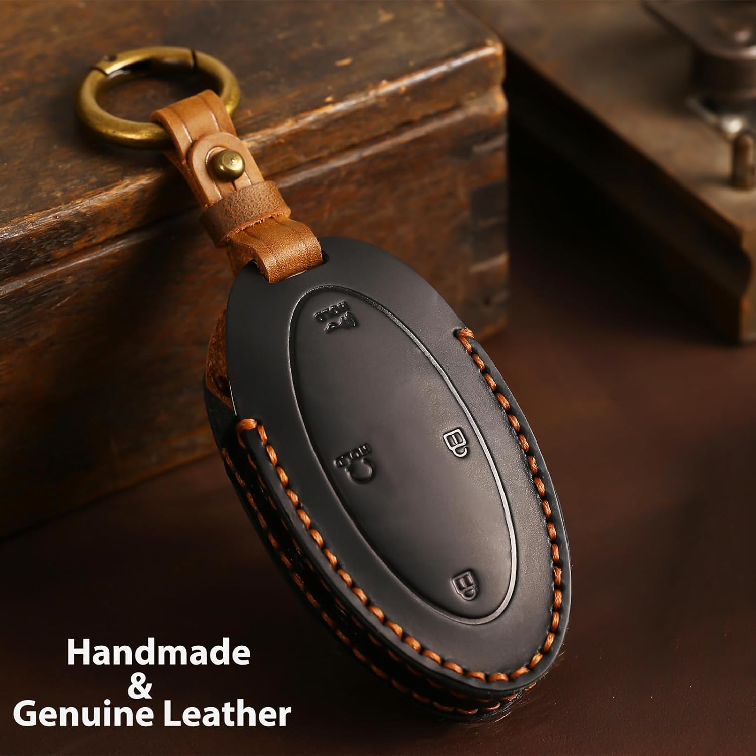 Leather Key Fob Cover, Compatible with 2023 2024 2025， No Screw Design Key Holder Protector (7 Button, Black) - Image 2